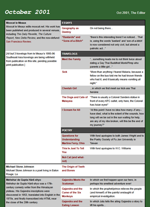 October 2001 issue cover